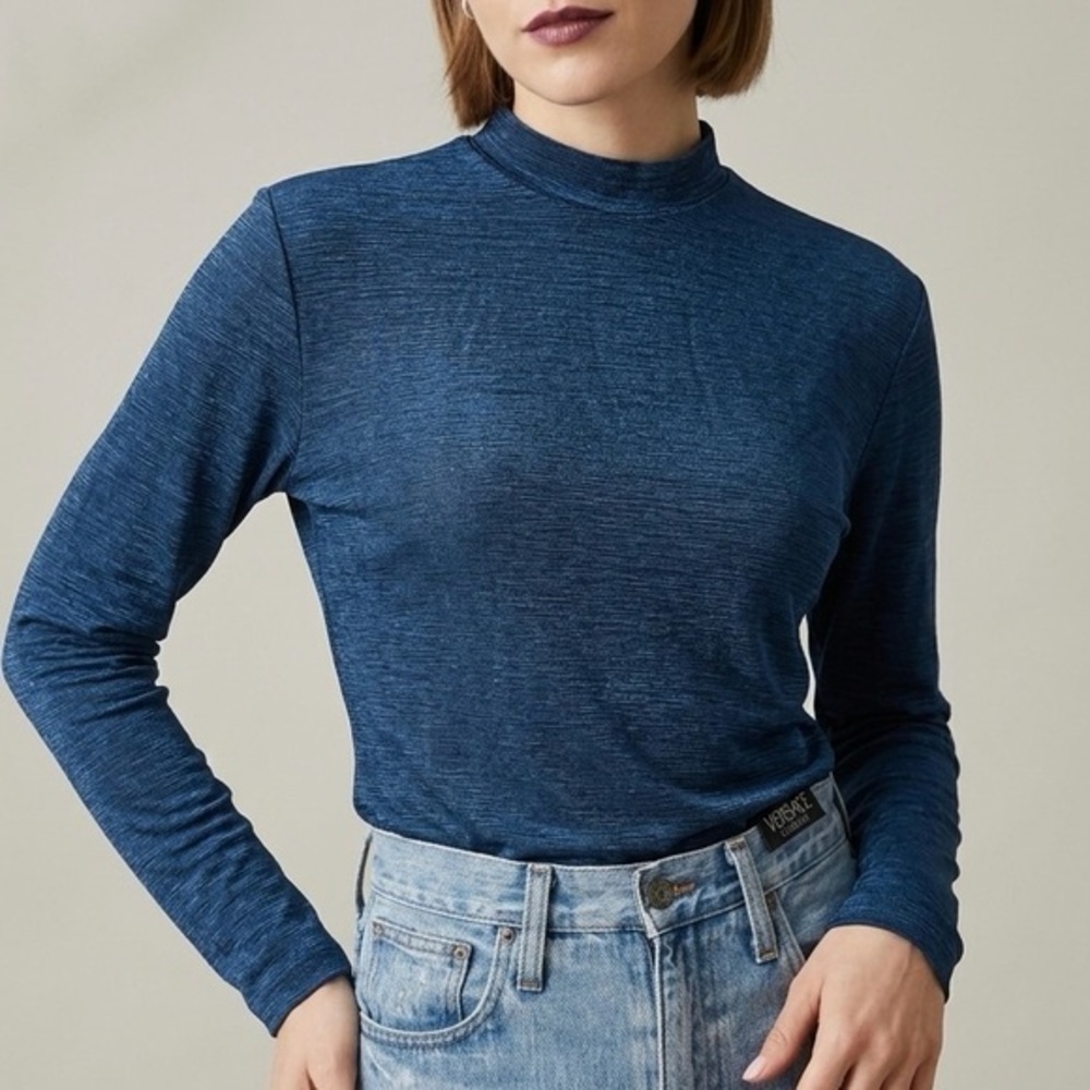VERSACE CLASSIC V2 Vintage 90s Metallic Shimmer Mock Neck Top Blue